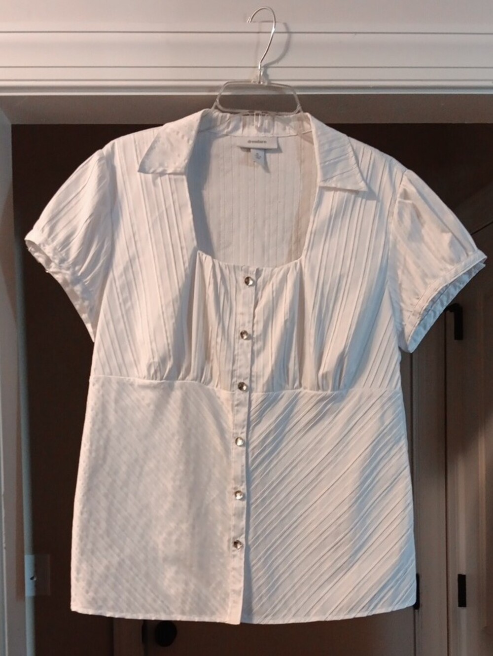 dressbarn White Short-Sleeve Button Down Blouse - Picture 9 of 11